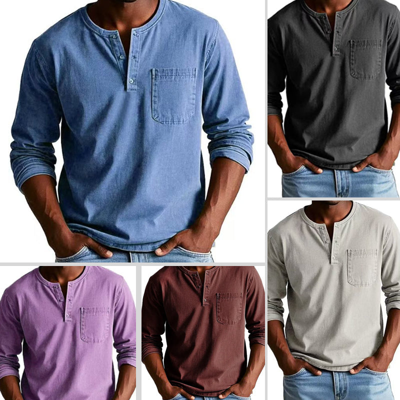 Heren Fashion Vintage Distressed Pocket Long-Sleeve Shirt