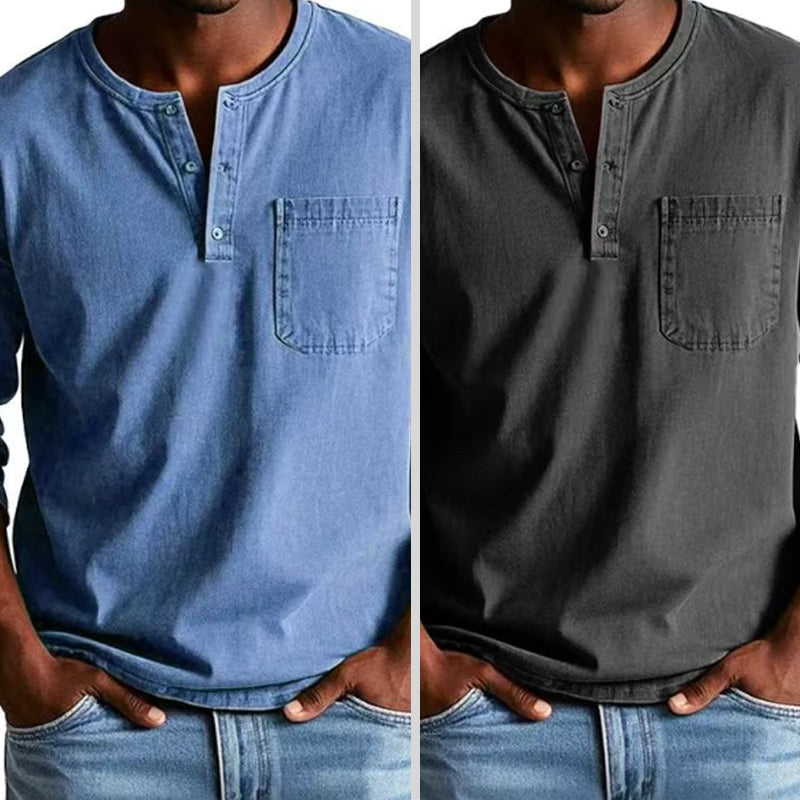 Heren Fashion Vintage Distressed Pocket Long-Sleeve Shirt
