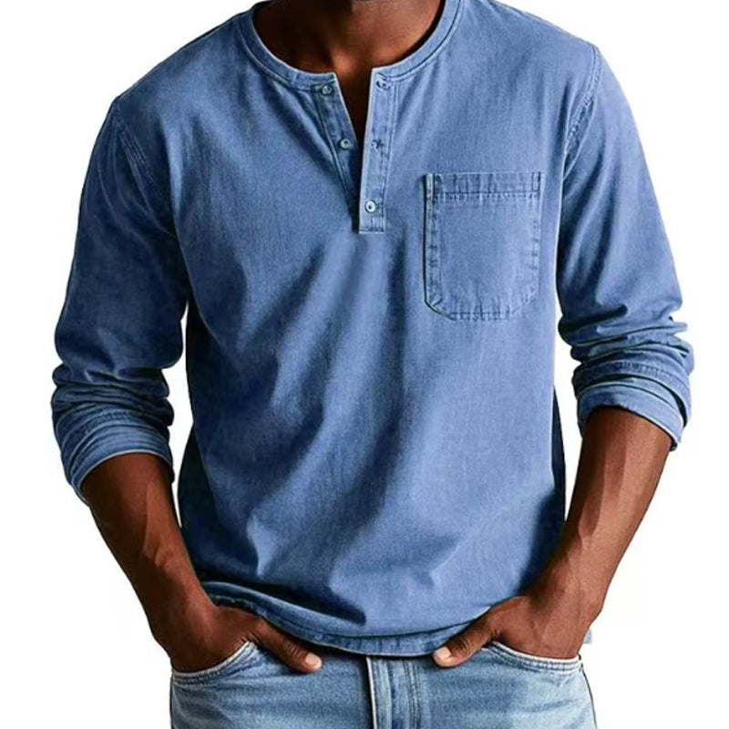 Heren Fashion Vintage Distressed Pocket Long-Sleeve Shirt