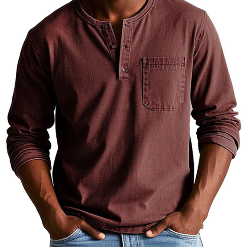 Heren Fashion Vintage Distressed Pocket Long-Sleeve Shirt