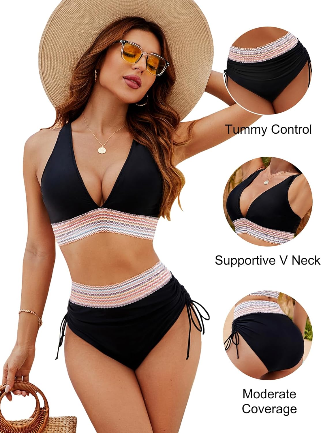 💃Vakantie-uitverkoop 49% KORTING💃High Waisted Tummy Control Color Block Bikini Sets