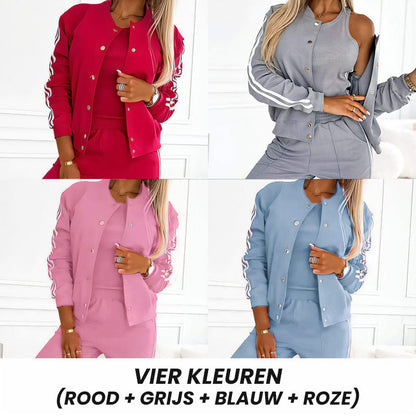 Vrouwen's drie - stukken set met baseballjacket en broeken