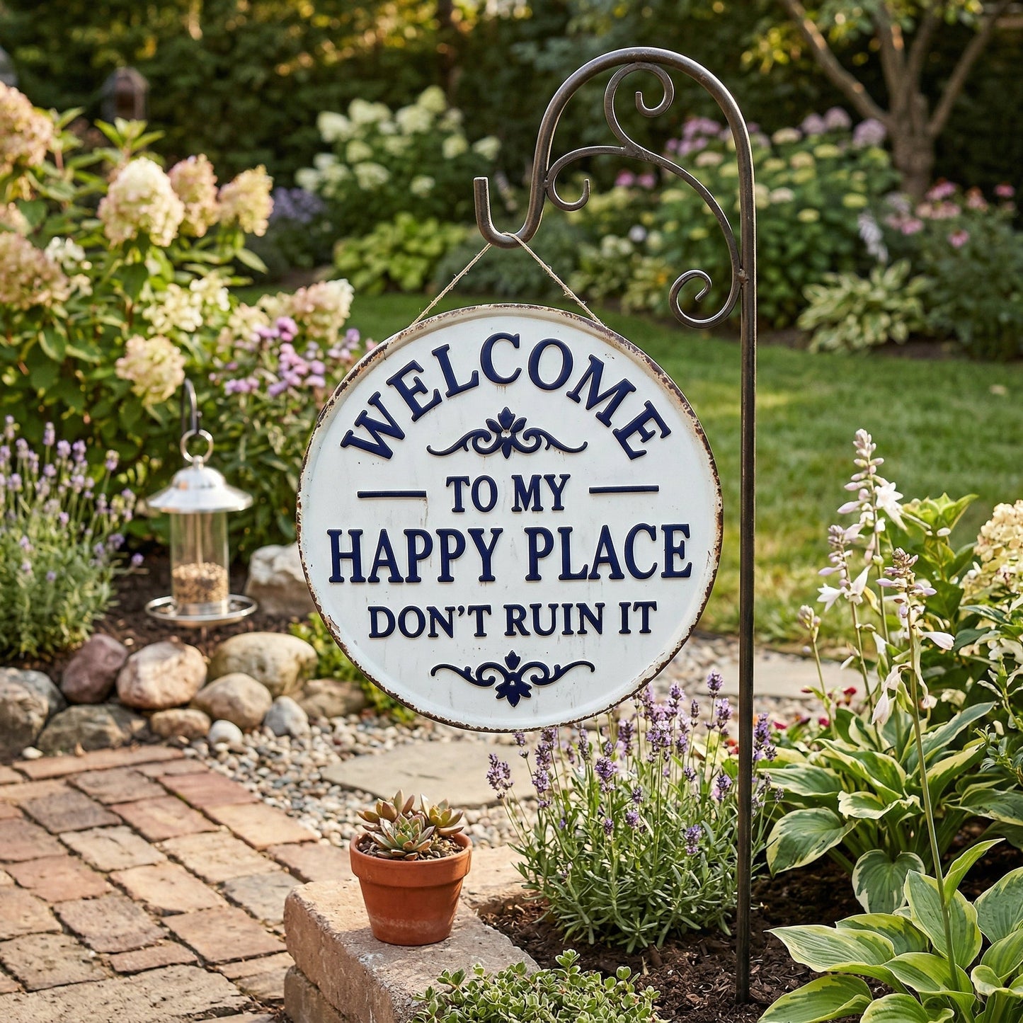 🏡Laatste paar uur van de flash sale!⏰ Retro ronde metalen bordje – „Welkom in mijn vrolijke hoekje, alstublieft niet vernielen“ – wanddecoratie voor in de tuin🌸✨