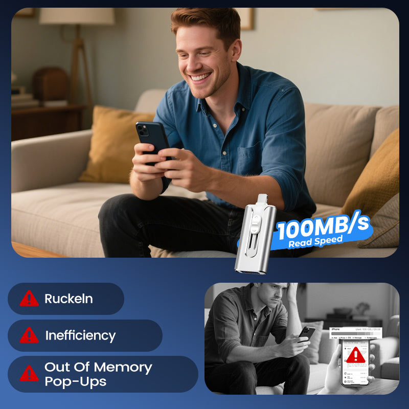 📱⚡ VANDAAG 50% KORTING! Maak opslagruimte vrij op je telefoon en zet foto’s binnen enkele minuten over — 4-in-1 USB-stick voor iPhone, Android en pc 💾