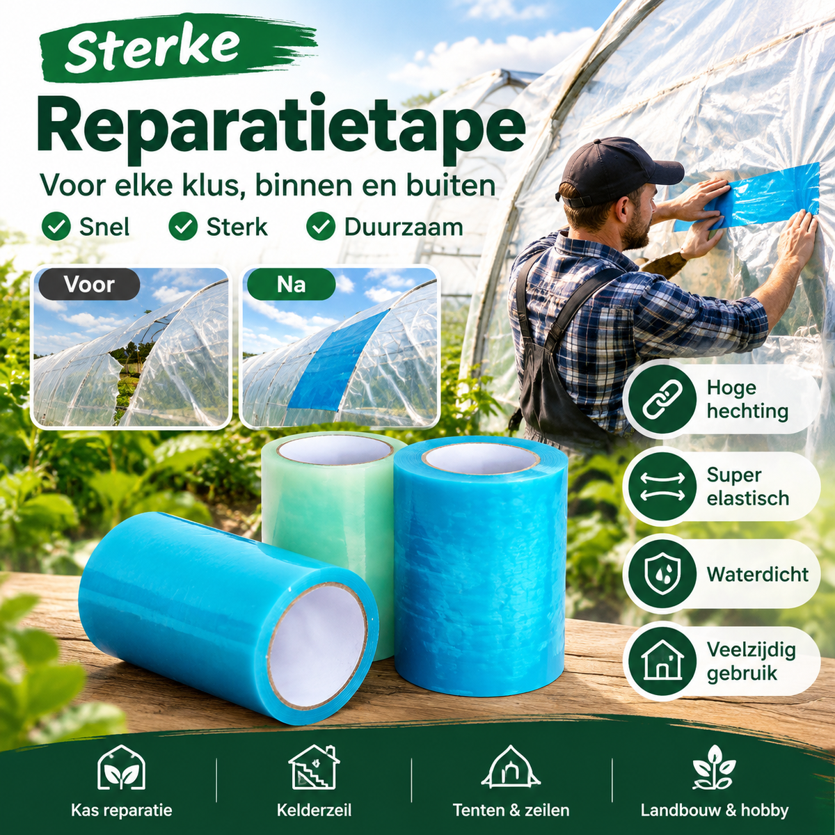 🌿✨ Waterbestendige kasfolie reparatietape met hoge kleefkracht! 50% KORTING! Nu kopen! 🔥