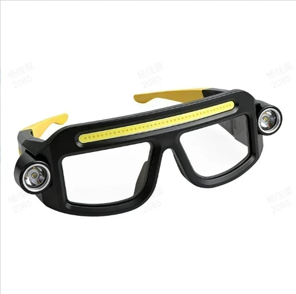 👓📏 Oplaadbare LED-hoofdlamp in brilmodel | 5 standen: COB hoog/laag & wit laser hoog/laag | Bewegingssensor | Waterdicht | USB | Incl. veiligheidsbril | 50% KORTING!