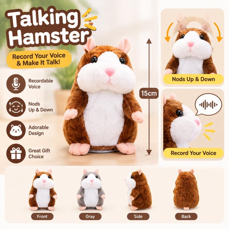 🐹 50% KORTING – Pratende Hamsterknuffel van 15 cm | Herhaalt Geluid en Beweegt Zijn Kopje