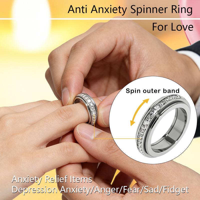 🎊【📍Exquisite Collection📍】Titanium Steel Rotatable Spinner Ring with Zirconia💫💍