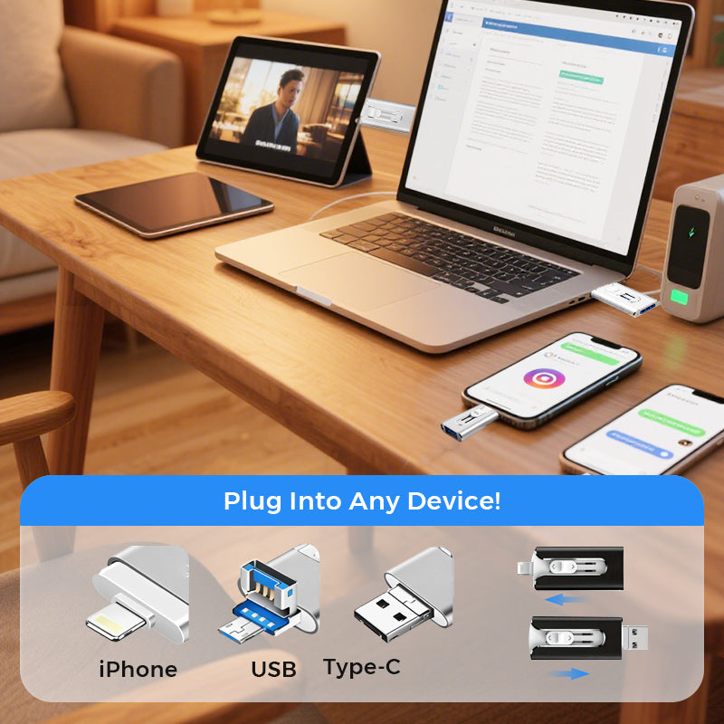 📱⚡ VANDAAG 50% KORTING! Maak opslagruimte vrij op je telefoon en zet foto’s binnen enkele minuten over — 4-in-1 USB-stick voor iPhone, Android en pc 💾