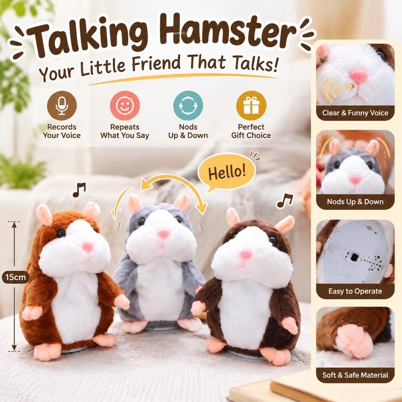 🐹 50% KORTING – Pratende Hamsterknuffel van 15 cm | Herhaalt Geluid en Beweegt Zijn Kopje