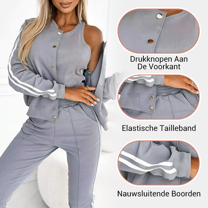 Vrouwen's drie - stukken set met baseballjacket en broeken