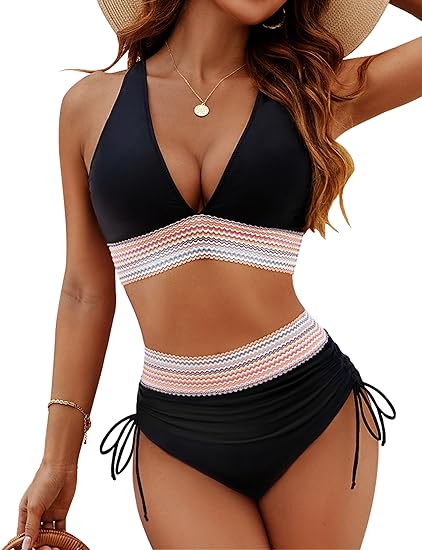 💃Vakantie-uitverkoop 49% KORTING💃High Waisted Tummy Control Color Block Bikini Sets