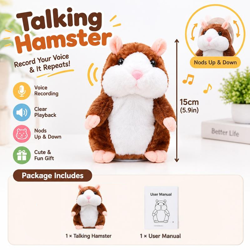 🐹 50% KORTING – Pratende Hamsterknuffel van 15 cm | Herhaalt Geluid en Beweegt Zijn Kopje