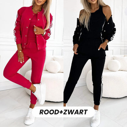 Vrouwen's drie - stukken set met baseballjacket en broeken