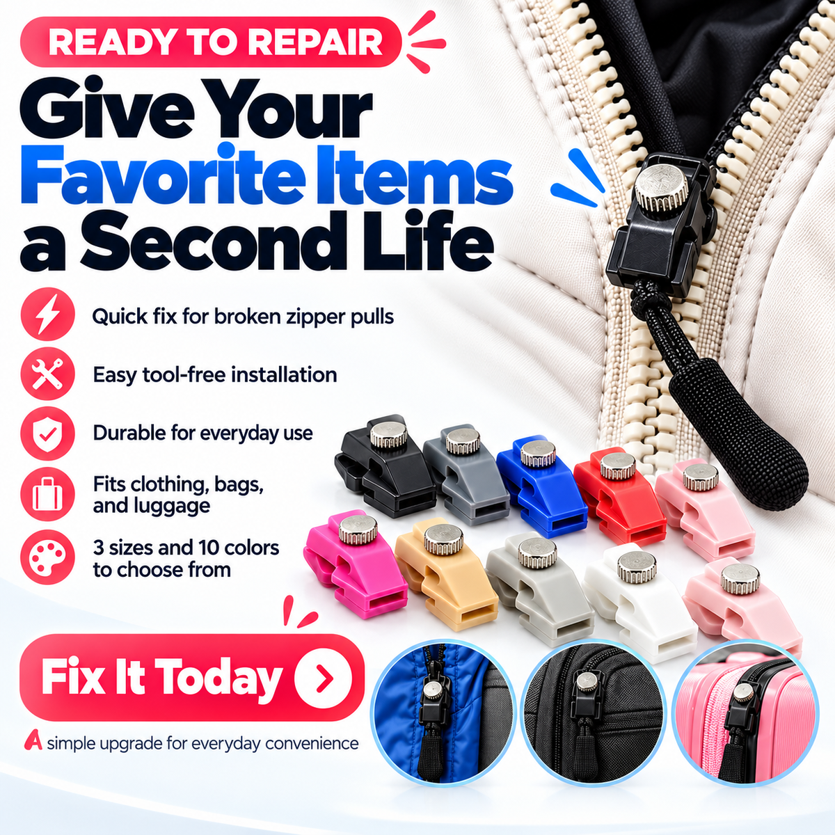 🔧🧳 Easy Installation Zipper Repair Kit – Durable Construction, Smooth Operation & Wide Compatibility for Clothing/Luggage!