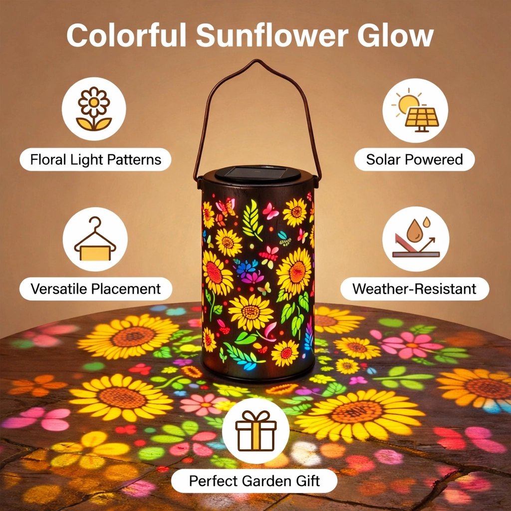 🔥SPECIALE AANBIEDING 53% KORTING-🌞Kleurrijke zonne-energie tuinlantaarn met zonnebloemmotief💫