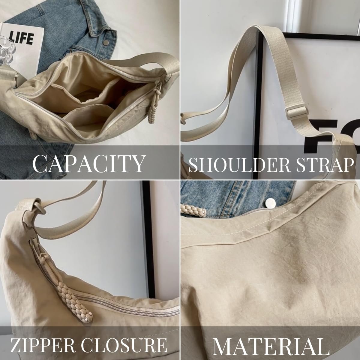 🎉Hete verkoop - 50% UITVERKOOP😍Designer Directe Verkoop👜Vrouwen Mode Effen Kleur Nylon Crossbody Hobo Tas