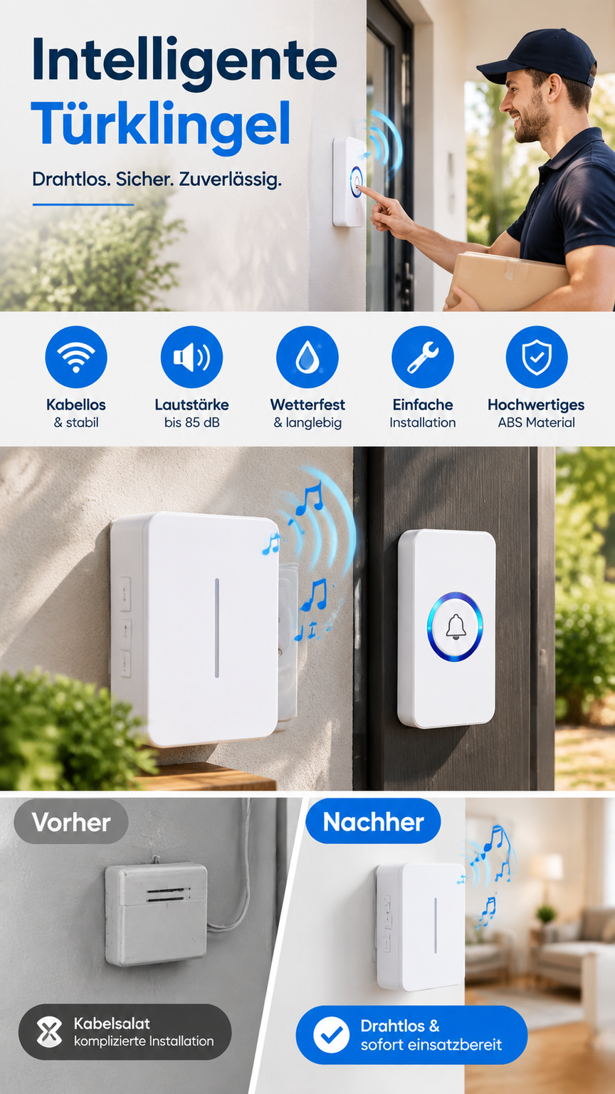 💥🏠 50% KORTING! Van gemiste pakketjes tot onverwachte gasten – deze slimme draadloze deurbel met helder 85 dB geluid en waterdicht design lost het op!