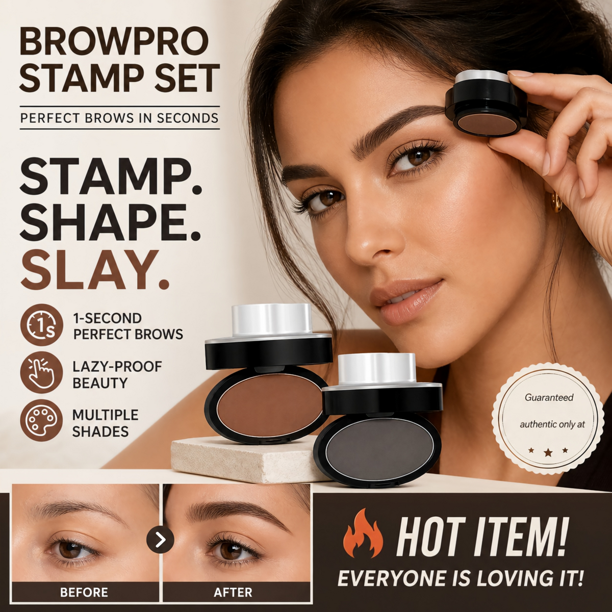 💖 50K+ Verkocht | Wenkbrauw Stempel Poeder Kit – Natuurlijke, Symmetrische Wenkbrauwen in Eén Druk | Waterproof tot 24U ✨