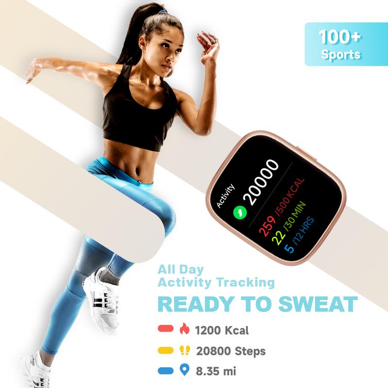 ⌚Slimme horloge voor dames en heren, fitnesstracker met beantwoorden/bellen, fitnesshorloge met slaaptracker/100 sporten/IP68 waterdichte stappenteller✨