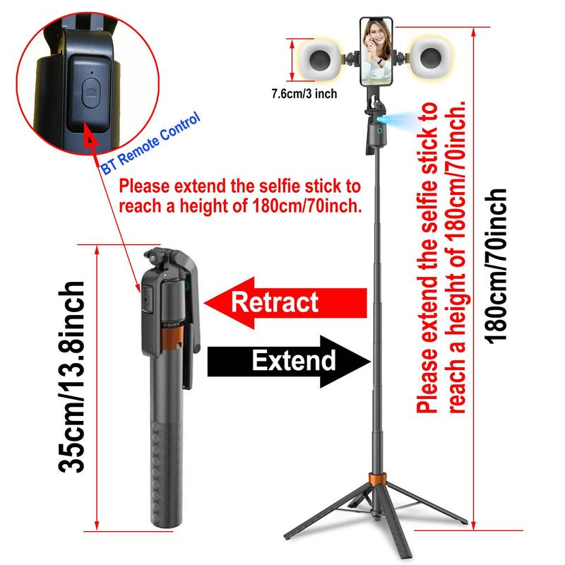📱 180 cm Smart Selfiestick met Automatische Gezichtsherkenning – Film en Maak Foto's met Meer Vrijheid