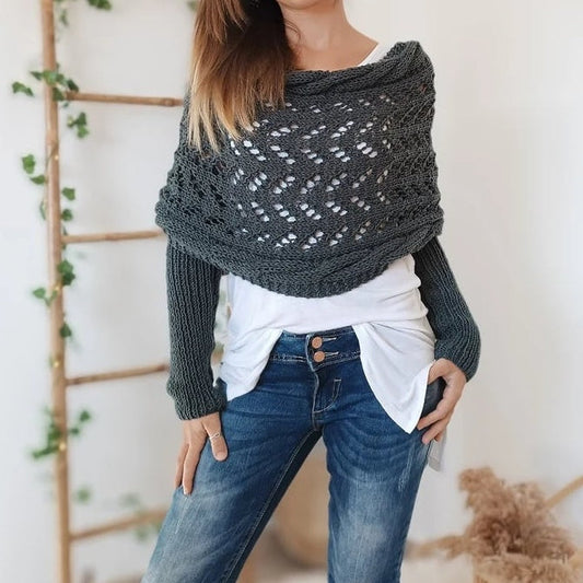 💥Vrouwen Gebreide Poncho Met Uitsnijdingen