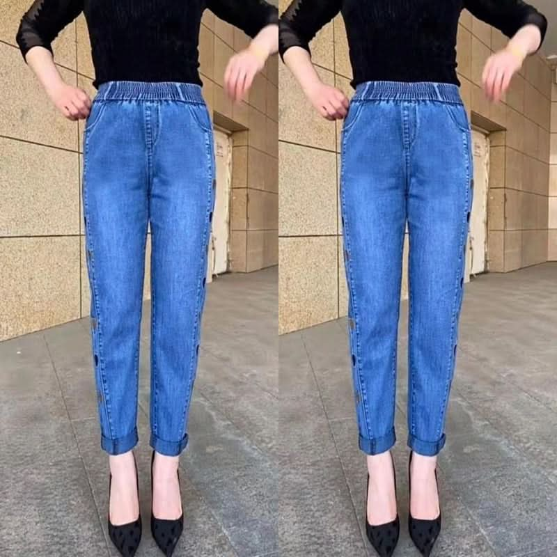 🔥Hete verkoop - 50% korting🔥Dames hoge elasticiteit hart patroon geborduurde jeans