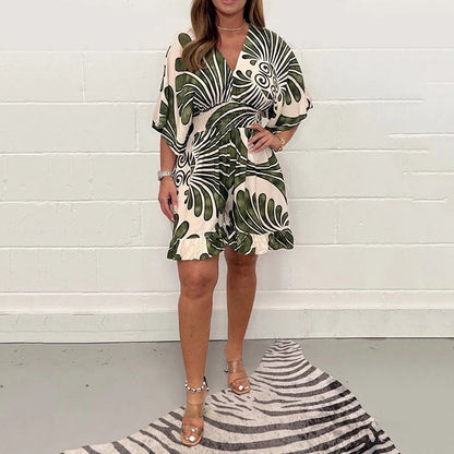 🔥Nieuwe bestsellers🔥Dames korte jumpsuit met plantenprint en casual look