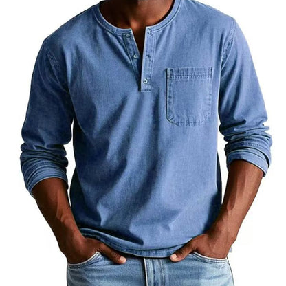 Heren Fashion Vintage Distressed Pocket Long-Sleeve Shirt