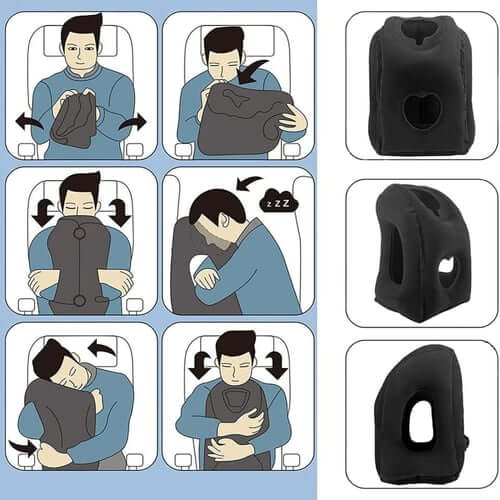 😴 TIJDELIJK 50% KORTING! ✈️ Ergonomisch opblaasbaar reiskussen met uitsparing – PVC met flocklaag, snel op te blazen, inclusief opberghoes ✨