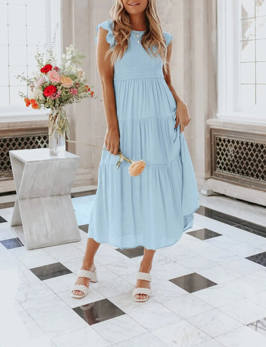 DAMES ZOMER CASUAL FLUTTER KORTE MIDI-JURK