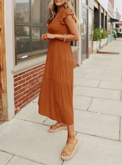 DAMES ZOMER CASUAL FLUTTER KORTE MIDI-JURK