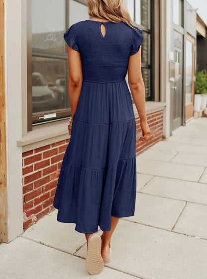 DAMES ZOMER CASUAL FLUTTER KORTE MIDI-JURK