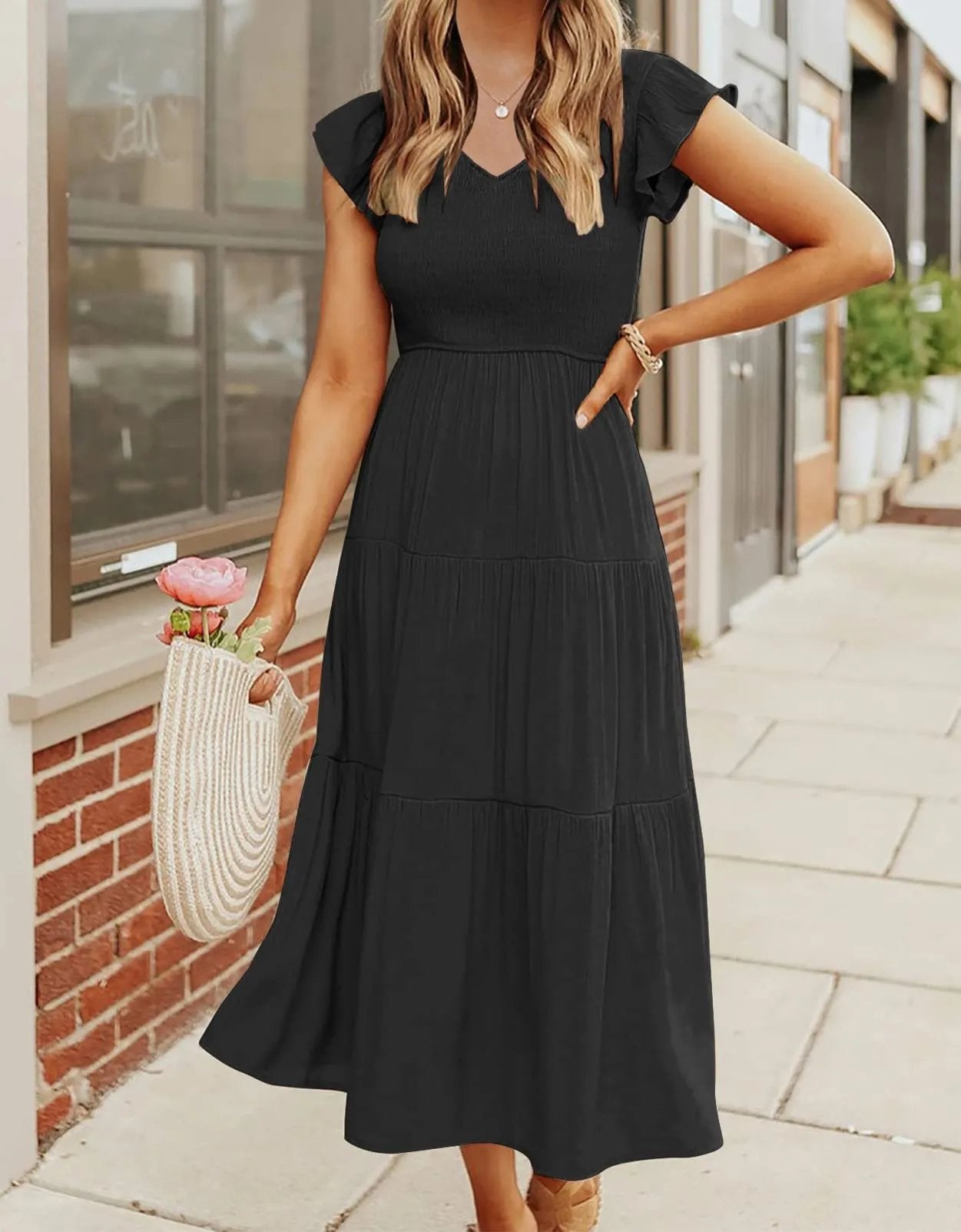 DAMES ZOMER CASUAL FLUTTER KORTE MIDI-JURK