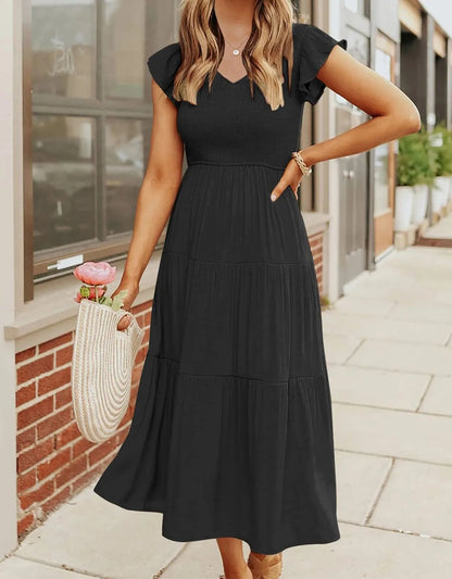 DAMES ZOMER CASUAL FLUTTER KORTE MIDI-JURK