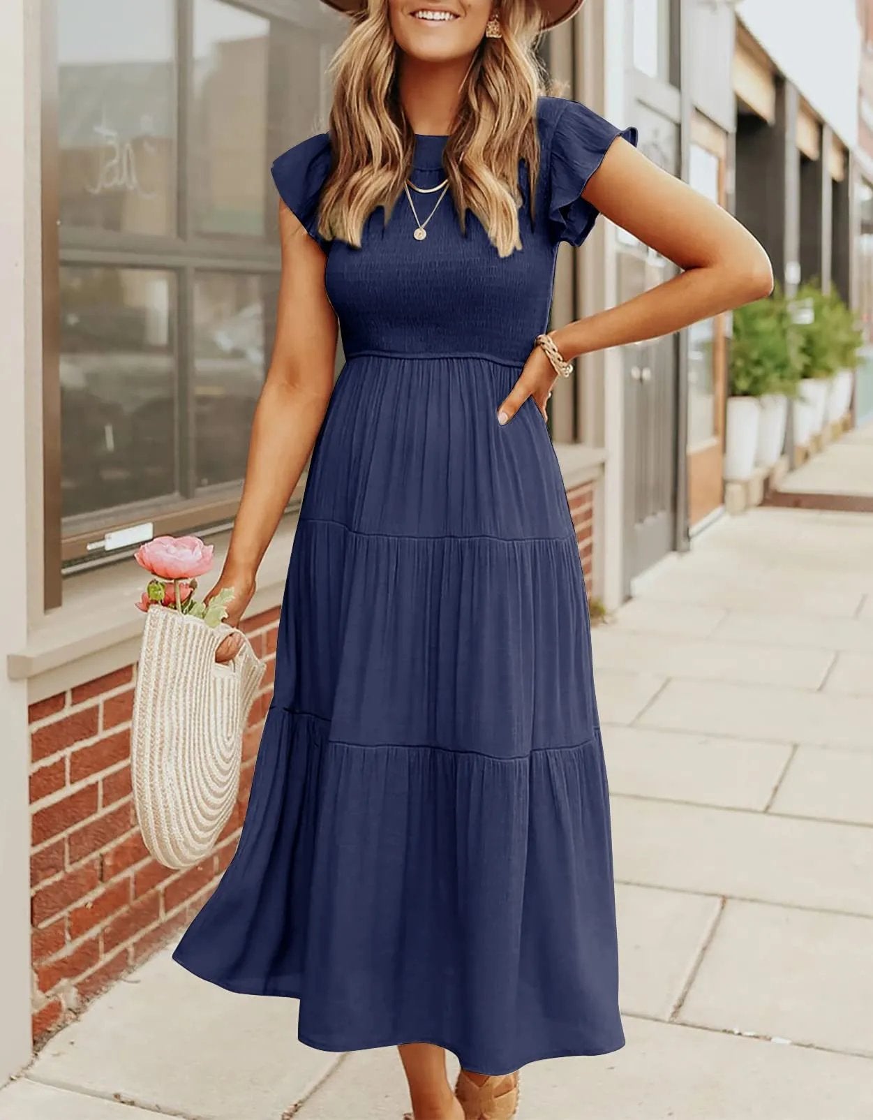 DAMES ZOMER CASUAL FLUTTER KORTE MIDI-JURK