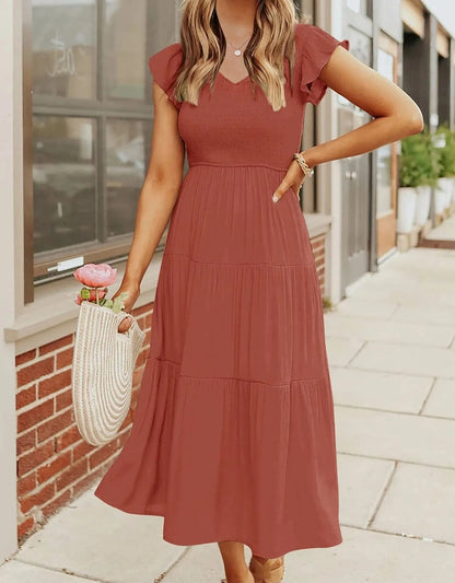 DAMES ZOMER CASUAL FLUTTER KORTE MIDI-JURK