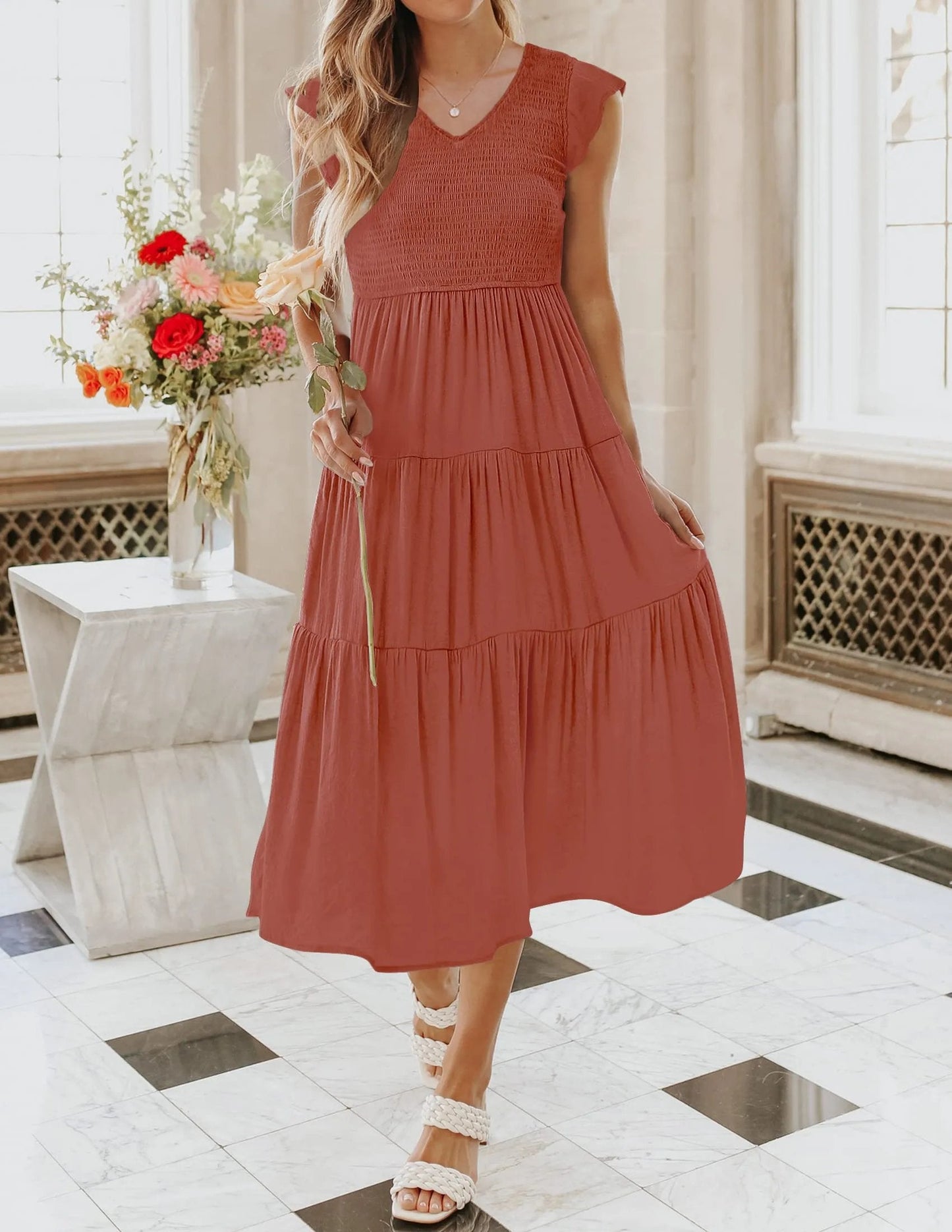 DAMES ZOMER CASUAL FLUTTER KORTE MIDI-JURK