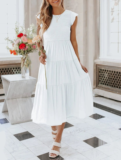 DAMES ZOMER CASUAL FLUTTER KORTE MIDI-JURK