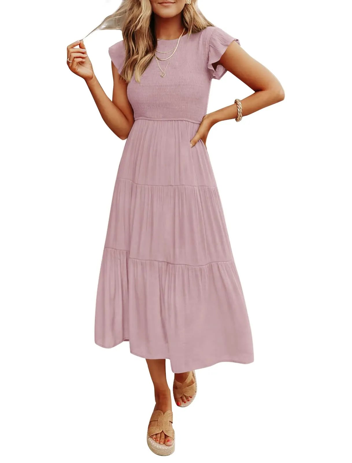 DAMES ZOMER CASUAL FLUTTER KORTE MIDI-JURK