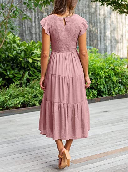 DAMES ZOMER CASUAL FLUTTER KORTE MIDI-JURK