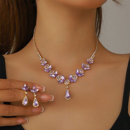💎Elegante set van ketting en oorbellen met bloemen waterdruppels en 2 stuks💕