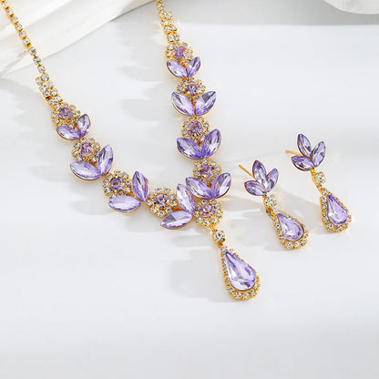 💎Elegante set van ketting en oorbellen met bloemen waterdruppels en 2 stuks💕