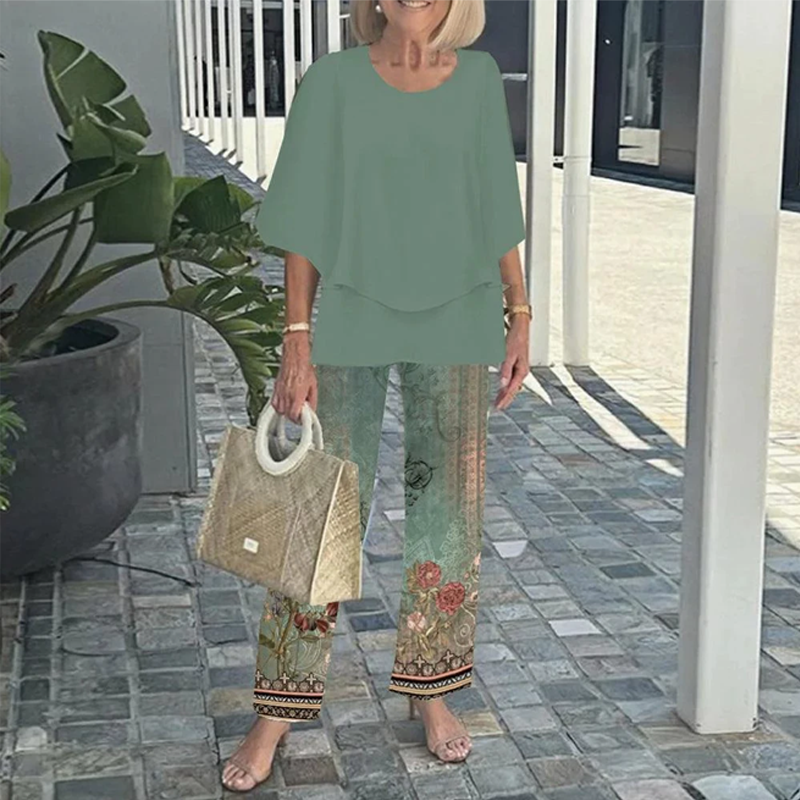 🔥Set damesbroek met print en top met ronde hals