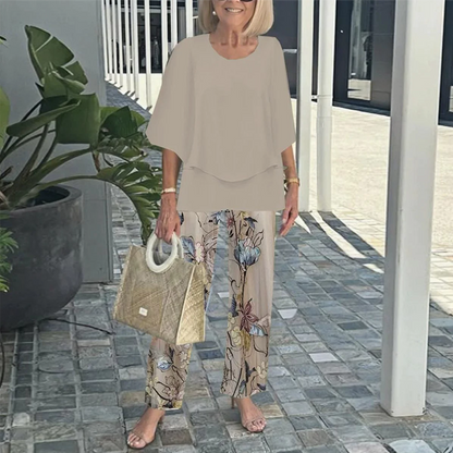 🔥Set damesbroek met print en top met ronde hals