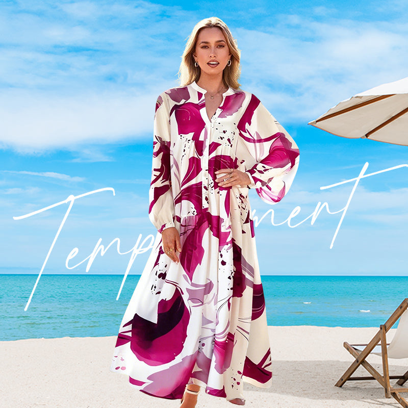 🌸💃 Dames bloemenjurk Maxi met v-flame halslijn💫