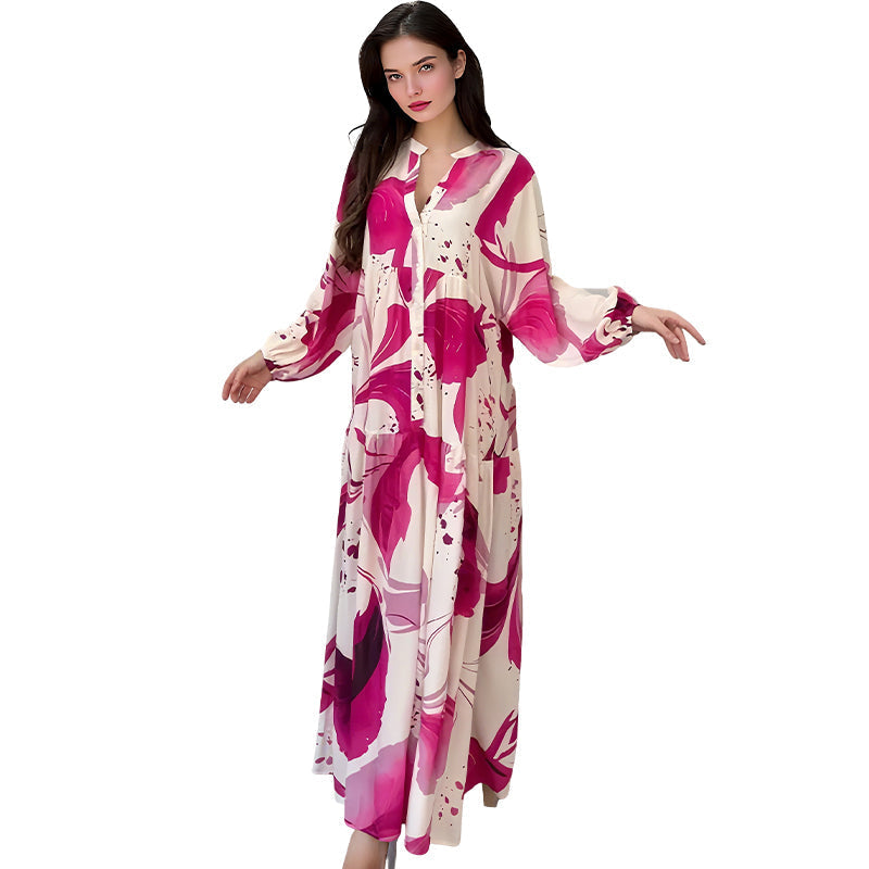 🌸💃 Dames bloemenjurk Maxi met v-flame halslijn💫