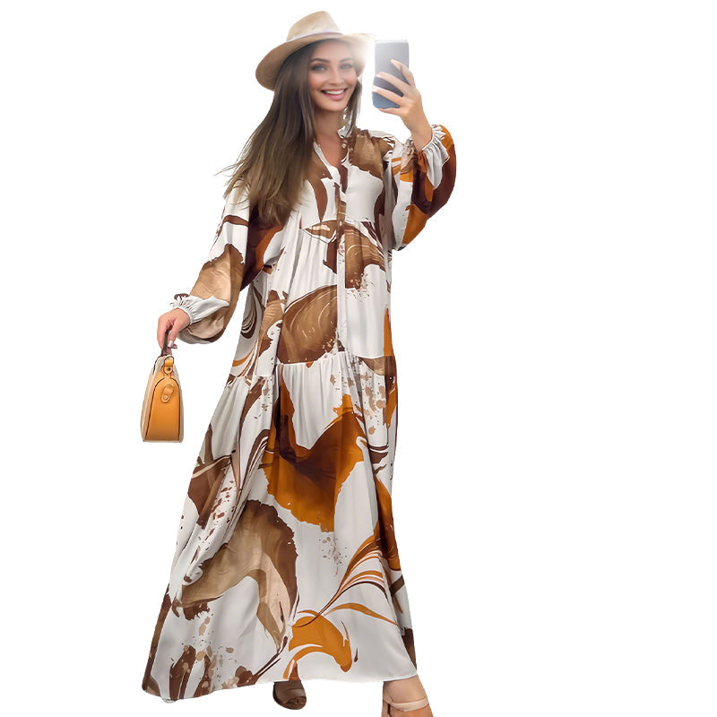 🌸💃 Dames bloemenjurk Maxi met v-flame halslijn💫