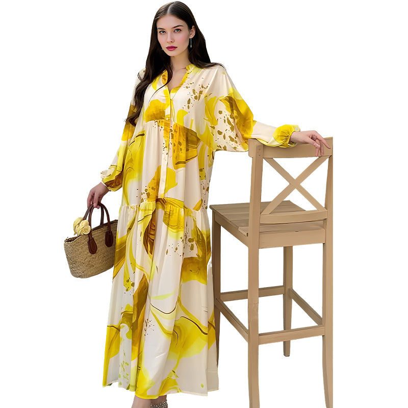 🌸💃 Dames bloemenjurk Maxi met v-flame halslijn💫