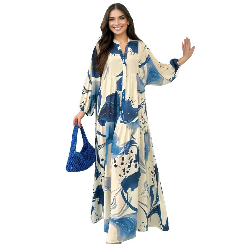 🌸💃 Dames bloemenjurk Maxi met v-flame halslijn💫